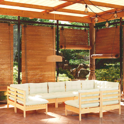 vidaXL 9 Piece Garden Lounge Set with Cream Cushions Solid Pinewood