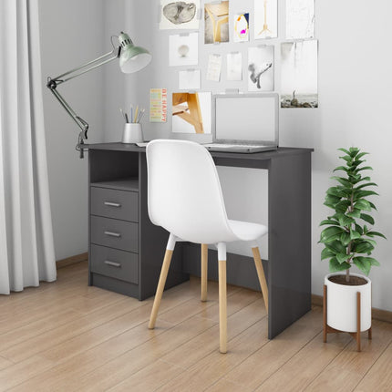 vidaXL Desk with Drawers High Gloss Grey 43.3"x19.7"x29.9" Engineered Wood
