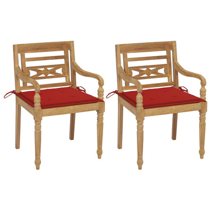 Batavia Chairs 2 pcs with Red Cushions Solid Teak Wood