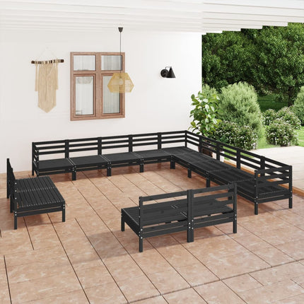 vidaXL 13 Piece Garden Lounge Set Solid Pinewood Black