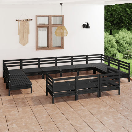 vidaXL 13 Piece Garden Lounge Set Black Solid Pinewood