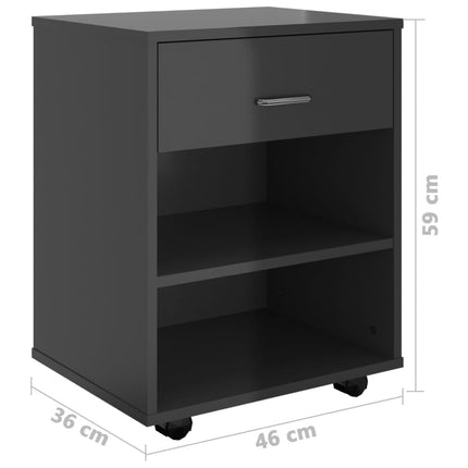 vidaXL Rolling Cabinet High Gloss Black 46x36x59 cm Chipboard