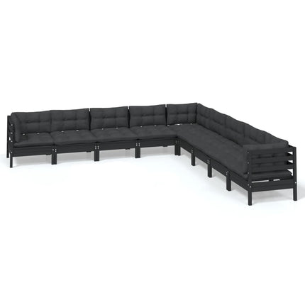 9 Piece Garden Lounge Set with Cushions Black Solid Pinewood