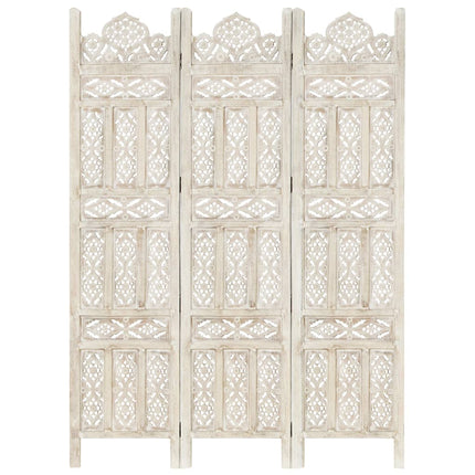 vidaXL Hand carved 3-Panel Room Divider White 120x165 cm Solid Mango Wood
