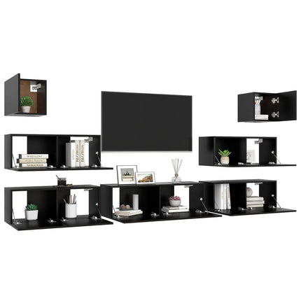 vidaXL 7 Piece TV Cabinet Set Black Chipboard