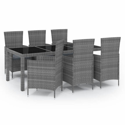 vidaXL 7 Piece Outdoor Dining Set with Cushions Poly Rattan Grey