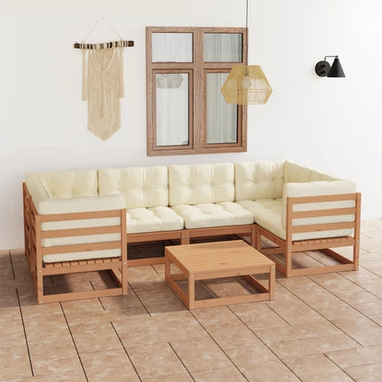 vidaXL 7 Piece Garden Lounge Set&Cushions Honey Brown Solid Pinewood