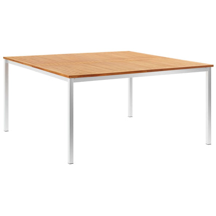 vidaXL Garden Dining Table 150x150x75 cm Solid Teak Wood and Stainless Steel