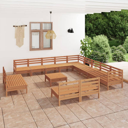 vidaXL 14 Piece Garden Lounge Set Solid Pinewood Honey Brown