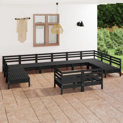 vidaXL 12 Piece Garden Lounge Set Black Solid Pinewood