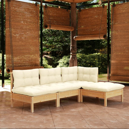 vidaXL 4 Piece Garden Lounge Set with Cream Cushions Pinewood