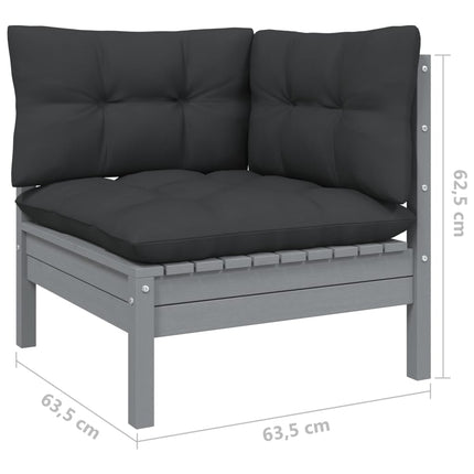 9 Piece Garden Lounge Set with Cushions Grey Solid Pinewood