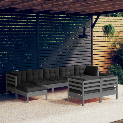 9 Piece Garden Lounge Set with Cushions Grey Solid Pinewood