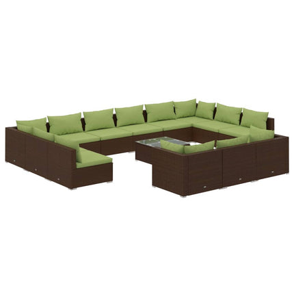 14 Piece Garden Lounge Set with Cushions Brown Poly Rattan