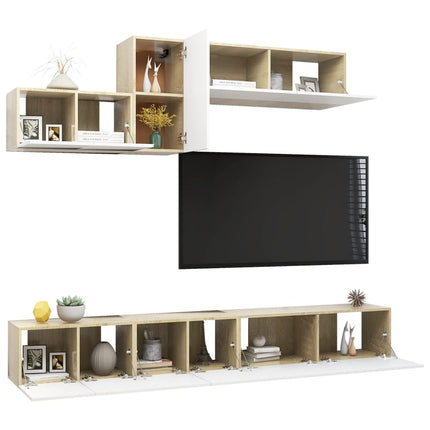 vidaXL 6 Piece TV Cabinet Set White and Sonoma Oak Engineered Wood