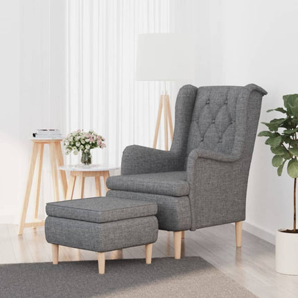 Armchair with Stool Light Grey Fabric
