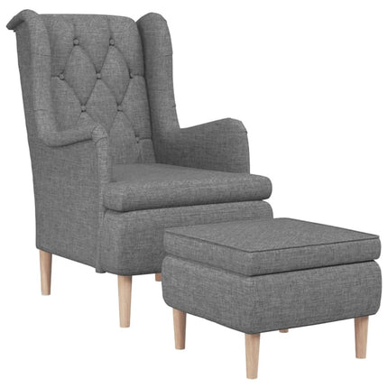 Armchair with Stool Light Grey Fabric