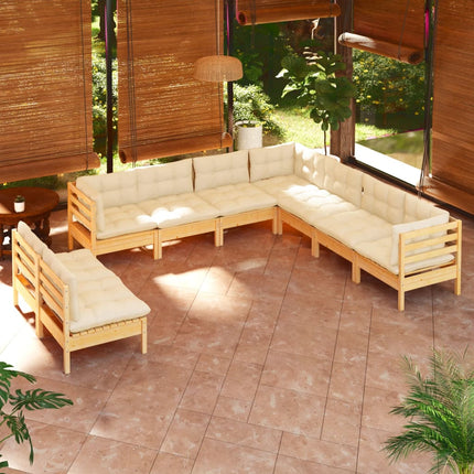 9 Piece Garden Lounge Set with Cream Cushions Solid Pinewood