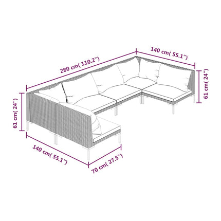 6 Piece Garden Lounge Set with Cushions Poly Rattan Dark Grey