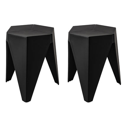 Set of 2 Puzzle Stool Plastic Stacking Bar Stools Dining Chairs Kitchen Black