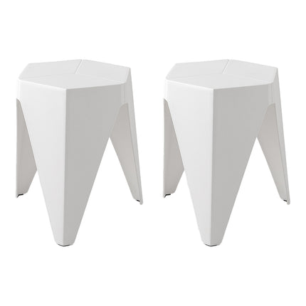 Set of 2 Puzzle Stool Plastic Stacking Bar Stools Dining Chairs Kitchen White