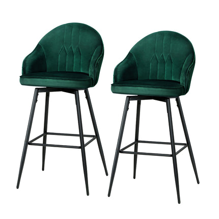 Set of 2 Bar Stools Kitchen Stool Dining Chairs Velvet Chair Barstool Green Mesial
