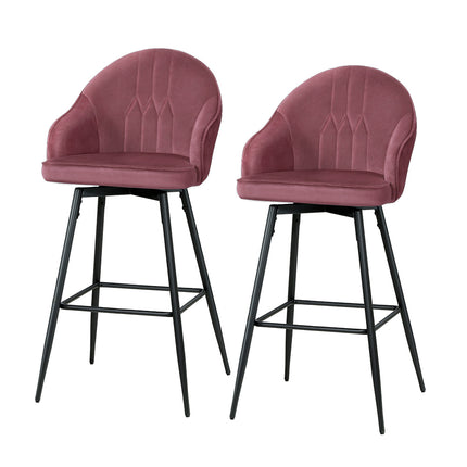 Set of 2 Bar Stools Kitchen Stool Dining Chairs Velvet Chair Barstool Pink Mesial