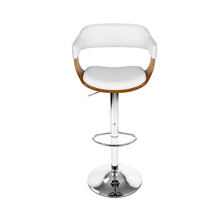 Set of 2 Wooden PU Leather Bar Stool - White and Chrome