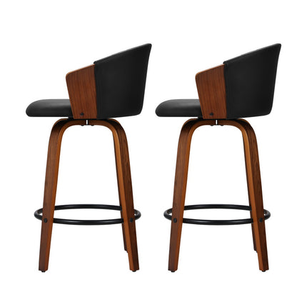 Set of 2 Bar Stools Kitchen Stool Wooden Chair Swivel Chairs Leather Black