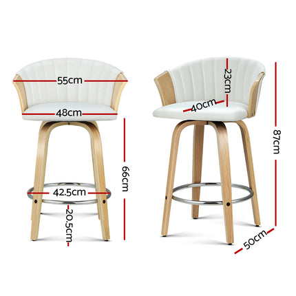 Set of 2 Bar Stools Kitchen Stool Wooden Chair Swivel Chairs Leather White