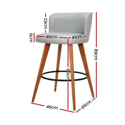 Set of 4 Wooden Fabric Bar Stools Circular Footrest - Light Grey