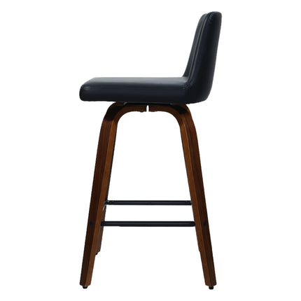Set of 2 Wooden PU Leather Bar Stool - Black and Brown Wood Legs