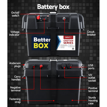 100Ah Deep Cycle Battery & Battery Box 12V AGM Marine Sealed Power Solar Caravan 4WD Camping