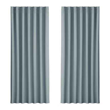 2X Blockout Curtains Blackout Window Curtain Eyelet 240x230cm Grey