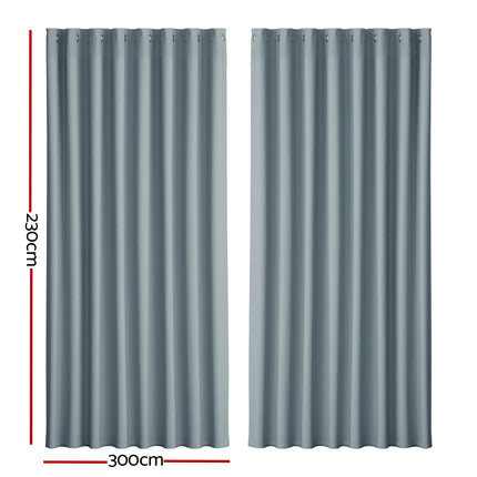 2X Blockout Curtains Blackout Window Curtain Eyelet 300x230cm Grey