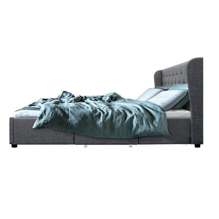 Bed Frame Queen Size Base With Storage Drawers Charcoal Fabric Mila Collection