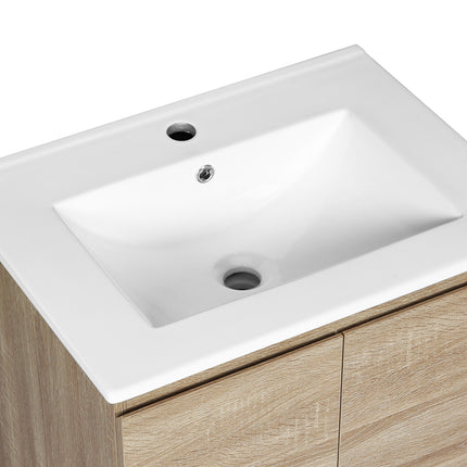 Vanity Unit Basin Cabinet Storage Bathroom Wall Mounted Ceramic 600mm Oak