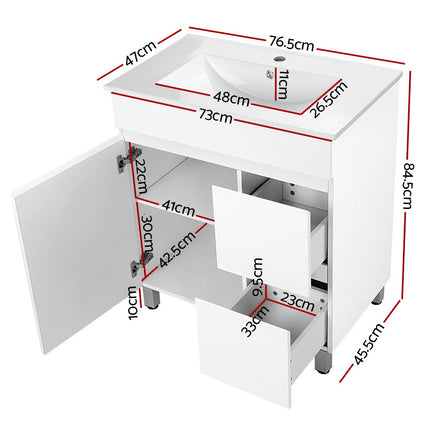 750mm Bathroom Vanity Cabinet Unit Wash Basin Sink Storage Freestanding White