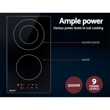 Electric Ceramic Cooktop 30cm Kitchen Cooker Cook Top Hob Touch Control 3-Zones