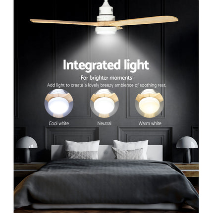 52'' Ceiling Fan LED Light Remote Control Wooden Blades Timer Fans