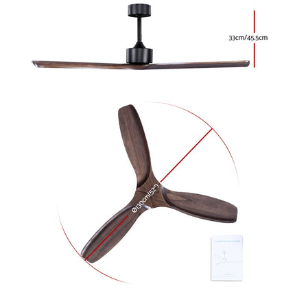 52'' Ceiling Fan With Remote Control Fans 3 Wooden Blades Timer 1300mm