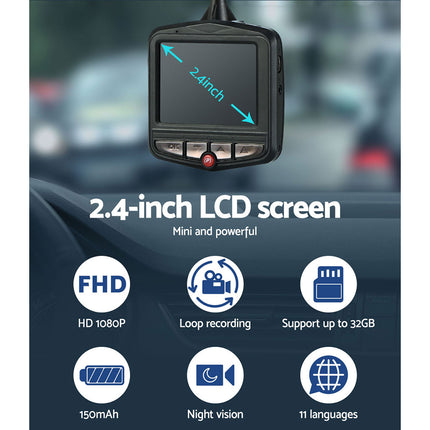 Mini Car Dash Camera 1080P 2.4" LCD Video DVR Recorder Camera Front Cam