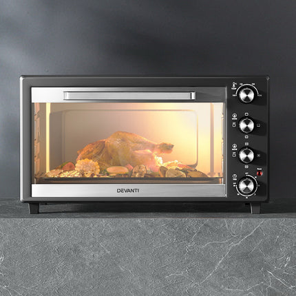 Electric Convection Oven Bake Benchtop Rotisserie Grill 45L