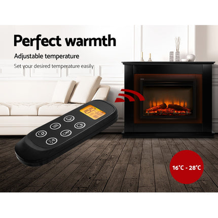 2000W Electric Fireplace Mantle Portable Fire Log Wood Heater 3D Flame Effect Black