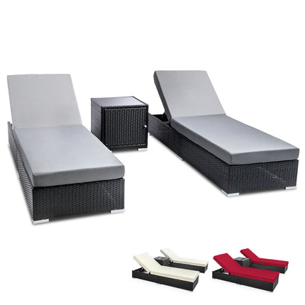 Outdoor Sun Lounge Wicker Lounger Setting Day Bed Chair Pool Furniture Rattan Sofa Cushion Garden Patio Grey Black