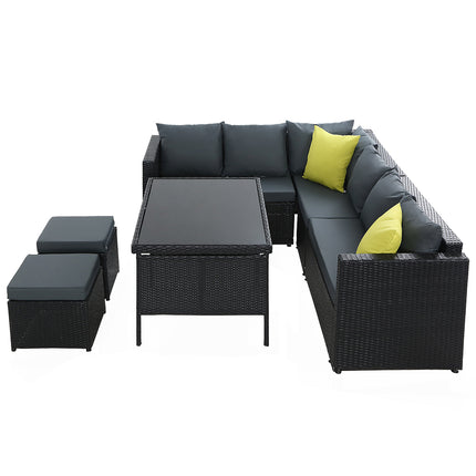 Outdoor Furniture Patio Set Dining Sofa Table Chair Lounge Wicker Garden Black
