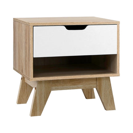 Bedside Table Drawer Nightstand Shelf Cabinet Storage Lamp Side Wooden