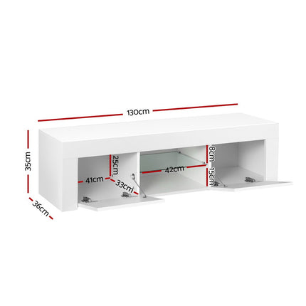 TV Cabinet Entertainment Unit Stand RGB LED Gloss Furniture 130cm White