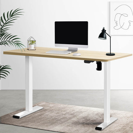 Electric Standing Desk Motorised Sit Stand Desks Table White Oak 140cm