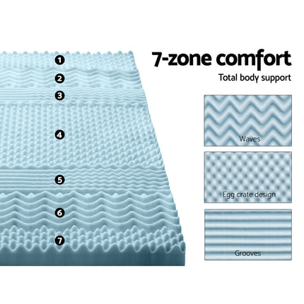 Bedding Cool Gel 7-zone Memory Foam Mattress Topper w/Bamboo Cover 8cm - Queen